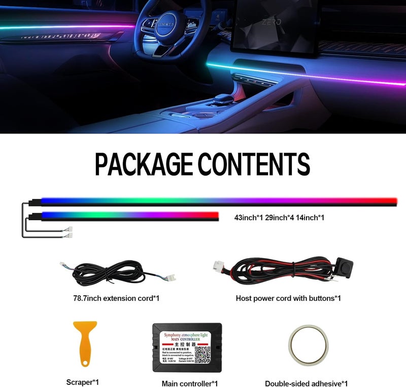 WEBUPAR Dreamcolor Acrylic Interior Car Lights, Car Accessories 2 in 1 Car LED Strip Lights with APP Control and 213 Modes, Car Center Console Fiber Optic Lights, RGB Neon Car Lighting - Image 4